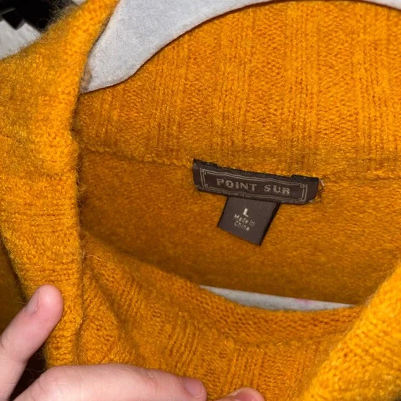 J Crew Point Sur Merino Wool Alpaca Mustard Turtleneck Sweater Size L Cozy Layer - Picture 3 of 5